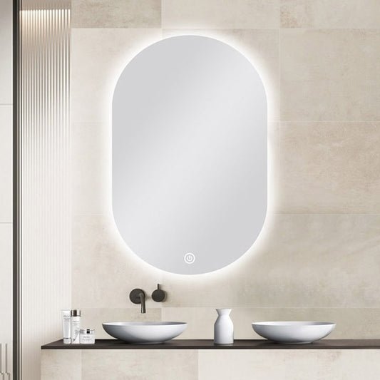 600*900mm Carysil Oval 3 Color Lighting Backlit LED Mirror Touch Sensor Switch Defogger Pad
