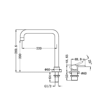 MECCA HOB BASIN MIXER SQUARE SWIVEL SPOUT BRUSHED GOLD