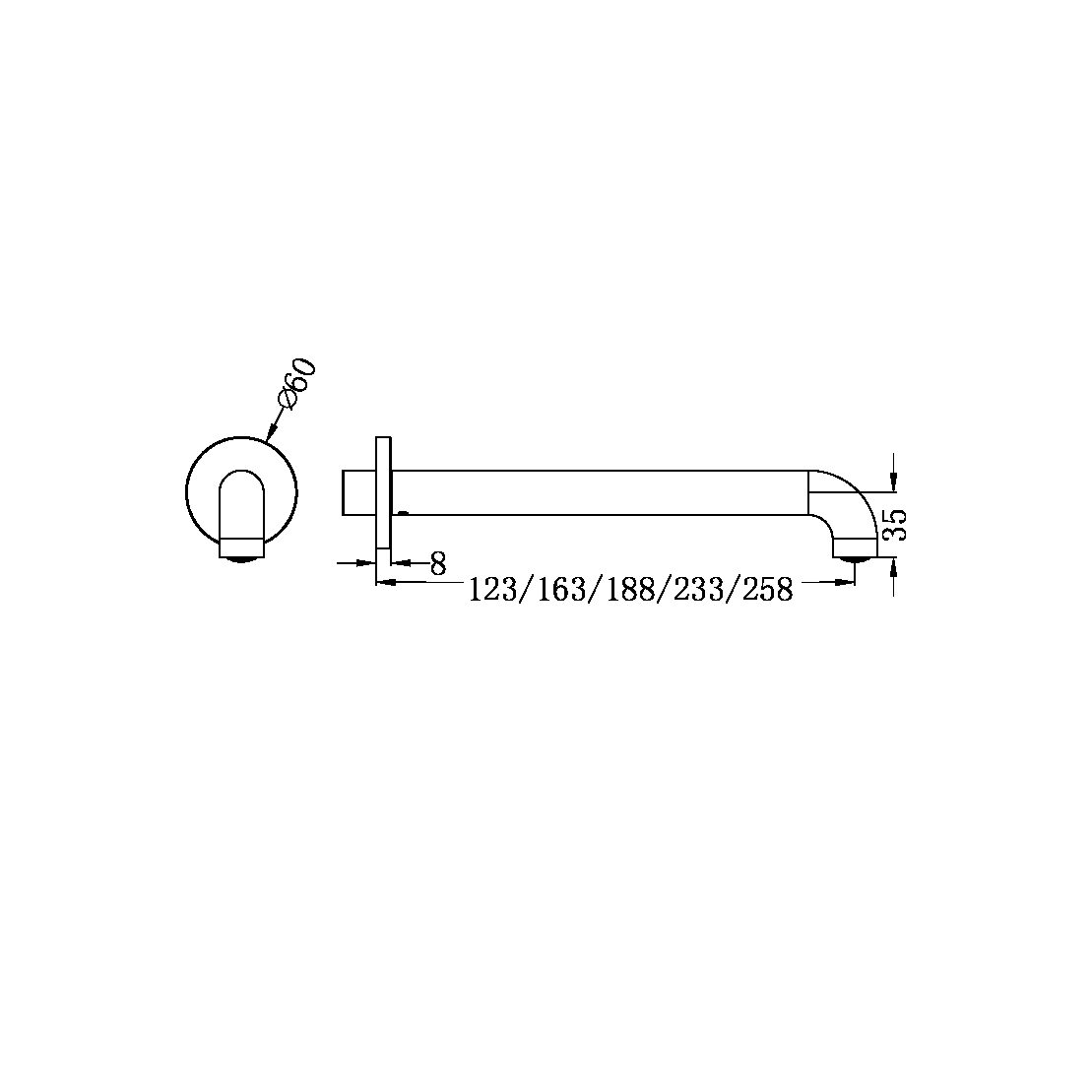 MECCA BASIN/BATH SPOUT ONLY 120MM MATTE BLACK