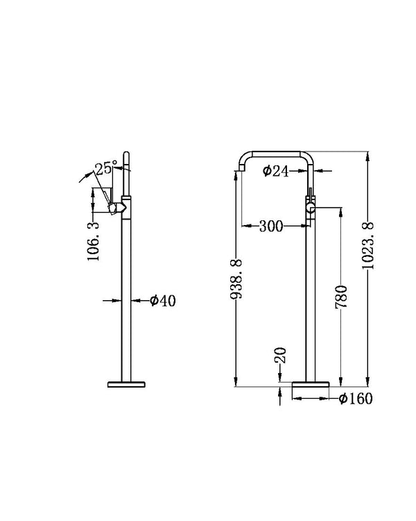 MECCA FREESTANDING BATH MIXER SQUARE SHAPE GUN METAL