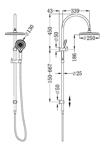 MECCA TWIN SHOWER BRUSHED BRONZE