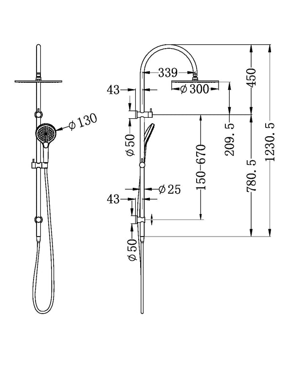 MECCA TWIN SHOWER WITH AIR SHOWER II GUN METAL