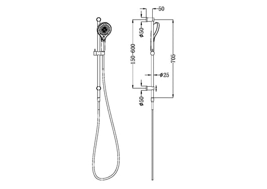 MECCA SHOWER RAIL WITH AIR SHOWER CHROME