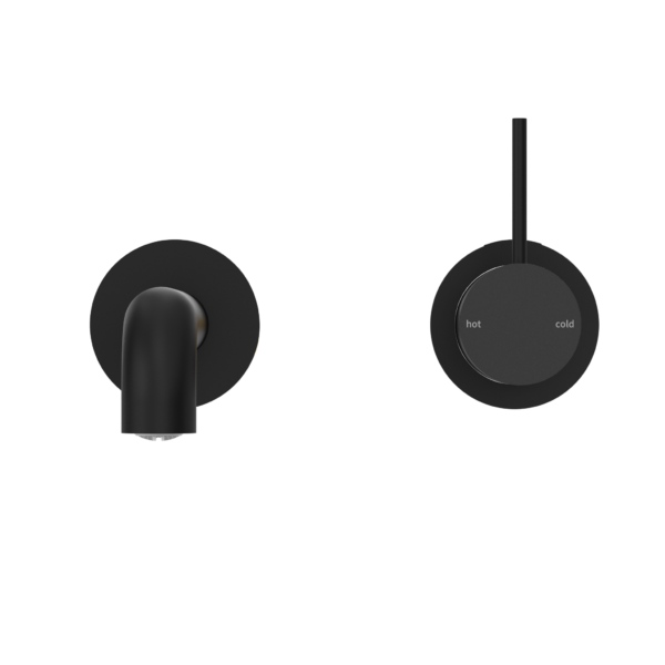 MECCA WALL BASIN/BATH MIXER SEPARATE BACK PLATE HANDLE UP 260MM MATTE BLACK