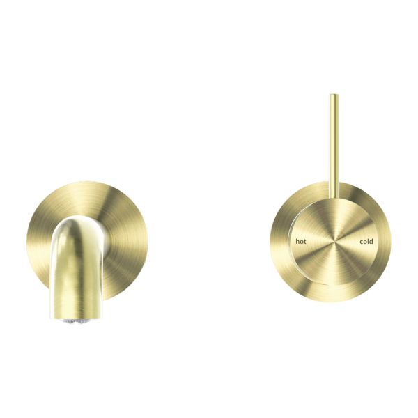 MECCA WALL BASIN/BATH MIXER SEPARATE BACK PLATE HANDLE UP 260MM BRUSHED GOLD