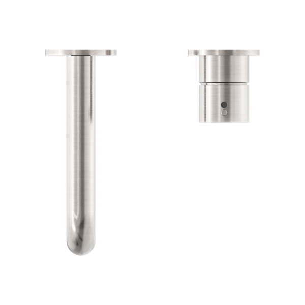 MECCA WALL BASIN/BATH MIXER SEPARATE BACK PLATE HANDLE UP 120MM BRUSHED NICKEL