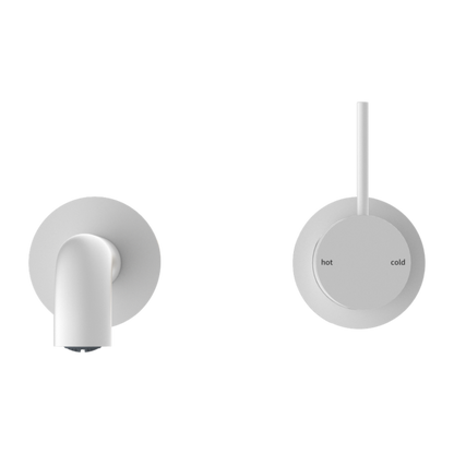 MECCA WALL BASIN/BATH MIXER SEPARATE BACK PLATE HANDLE UP 120MM MATTE WHITE