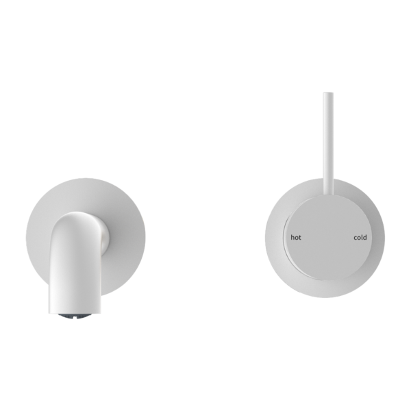 MECCA WALL BASIN/BATH MIXER SEPARATE BACK PLATE HANDLE UP 260MM MATTE WHITE