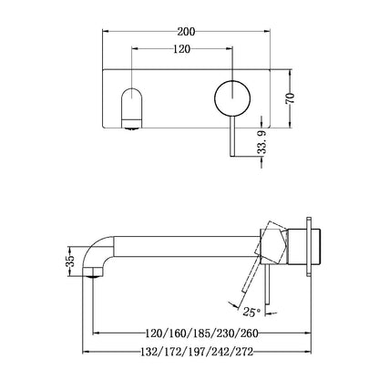 MECCA WALL BASIN/BATH MIXER 120MM BRUSHED NICKEL