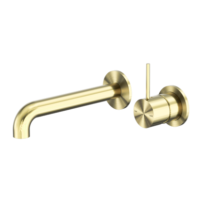 MECCA WALL BASIN/BATH MIXER SEPARATE BACK PLATE HANDLE UP 260MM BRUSHED GOLD