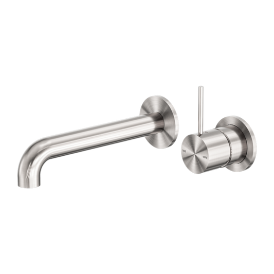MECCA WALL BASIN/BATH MIXER SEPARATE BACK PLATE HANDLE UP 260MM BRUSHED NICKEL