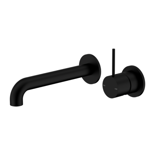 MECCA WALL BASIN/BATH MIXER SEPARATE BACK PLATE HANDLE UP 260MM MATTE BLACK