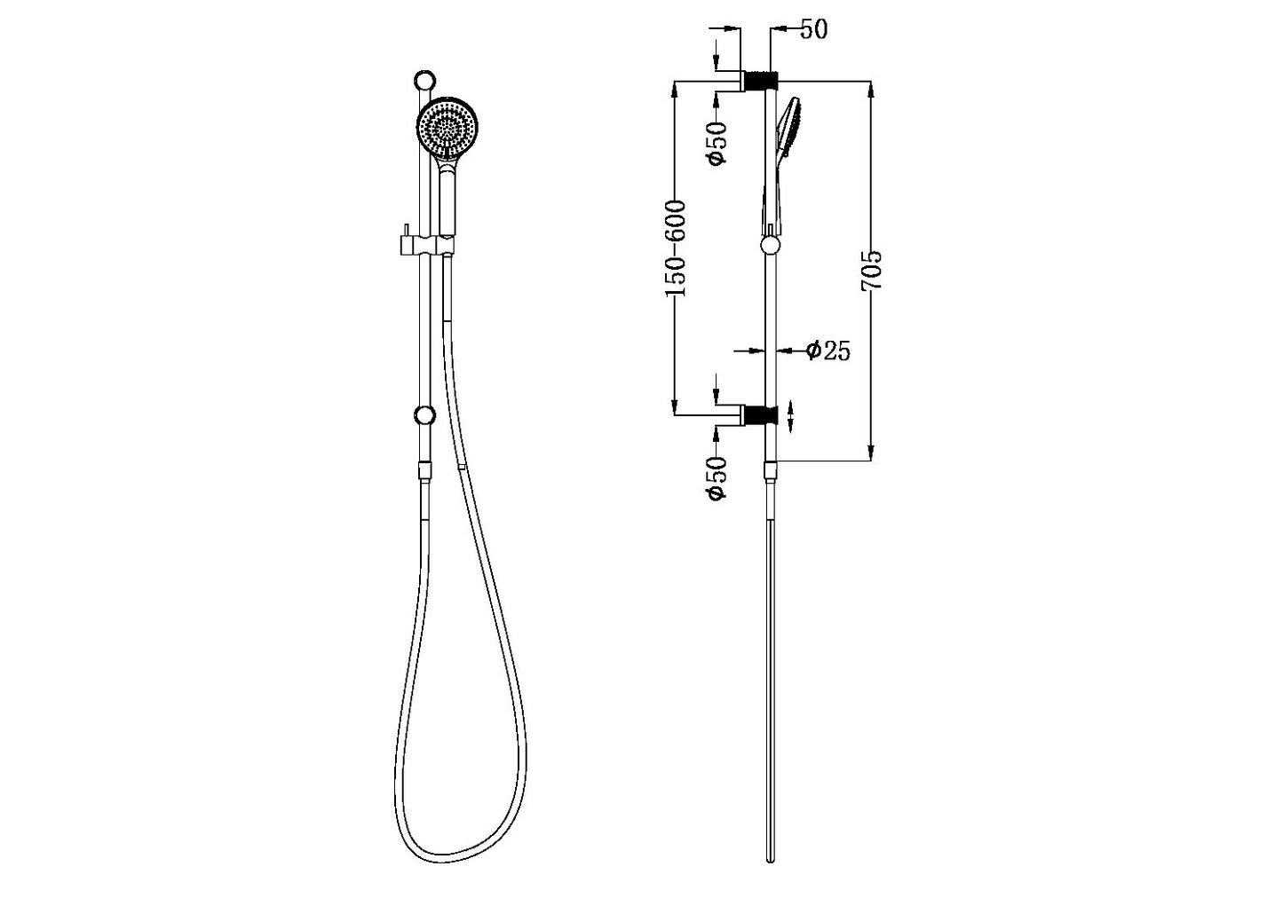 OPAL SHOWER RAIL WITH AIR SHOWER BRUSHED NICKEL
