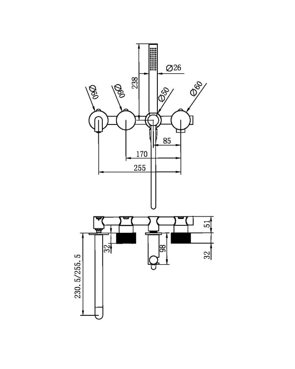 OPAL PROGRESSIVE SHOWER SYSTEM SEPARATE PLATE WITH SPOUT 230MM GRAPHITE