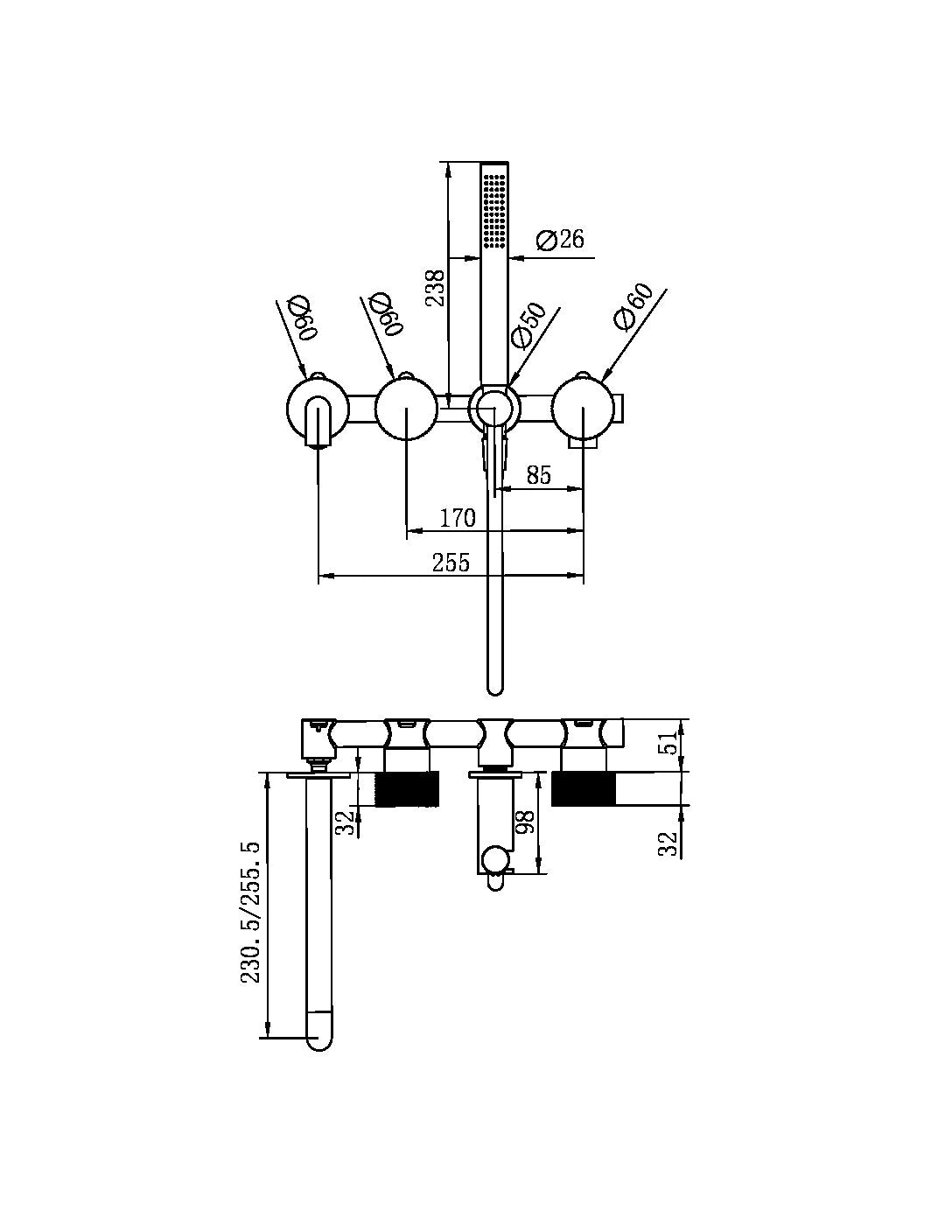 OPAL PROGRESSIVE SHOWER SYSTEM SEPARATE PLATE WITH SPOUT 230MM TRIM KITS ONLY GRAPHITE