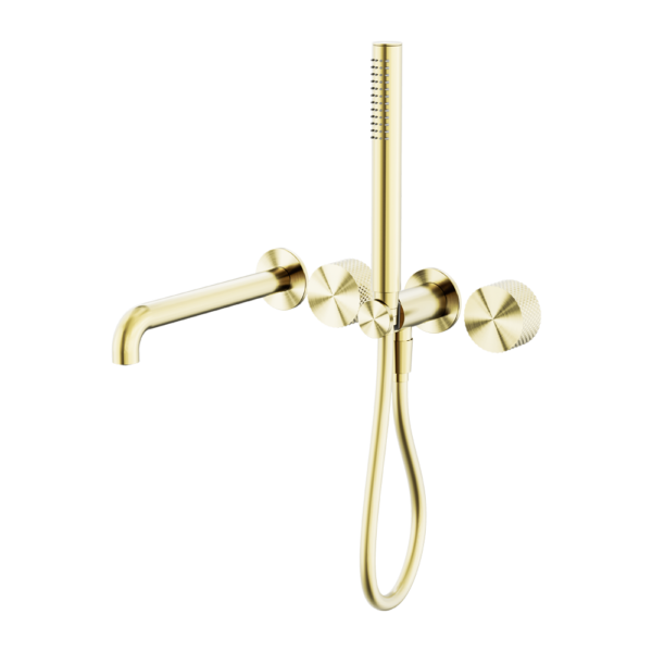OPAL PROGRESSIVE SHOWER SYSTEM SEPARATE PLATE WITH SPOUT 250MM TRIM KITS ONLY BRUSHED GOLD