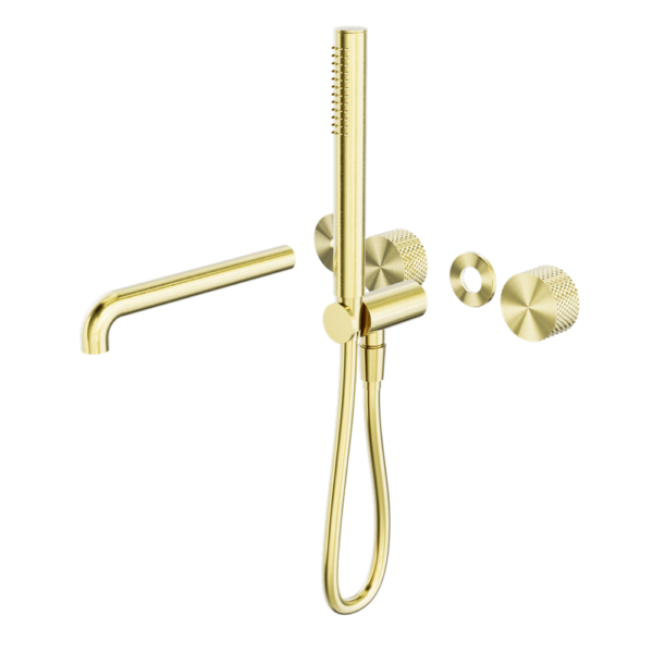 OPAL PROGRESSIVE SHOWER SYSTEM SEPARATE PLATE WITH SPOUT 230MM TRIM KITS ONLY BRUSHED GOLD