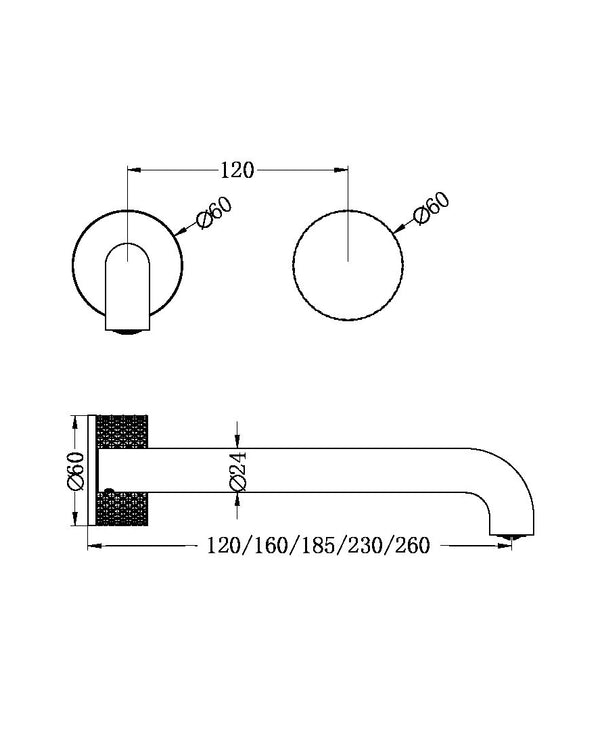 OPAL PROGRESSIVE WALL BASIN/BATH SET 120MM BRUSHED NICKEL