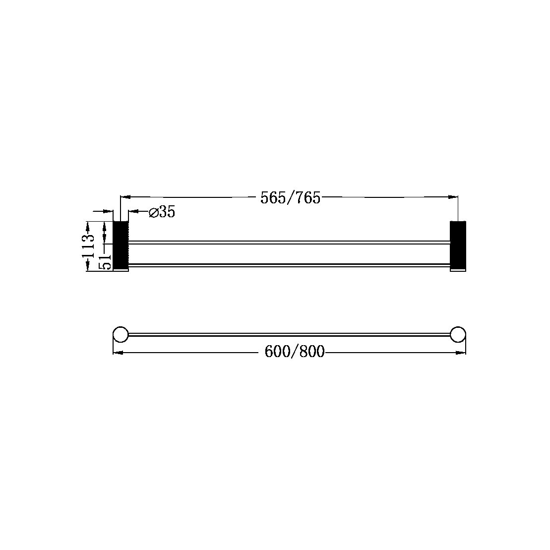 OPAL DOUBLE TOWEL RAIL 600MM GRAPHITE