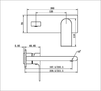 BIANCA WALL BASIN/BATH MIXER 230MM TRIM KITS ONLY BRUSHED NICKEL