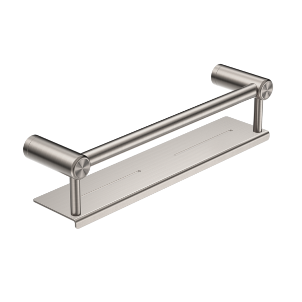 MECCA CARE 25MM GRAB RAIL WITH SHELF 300MM BRUSHED NICKEL