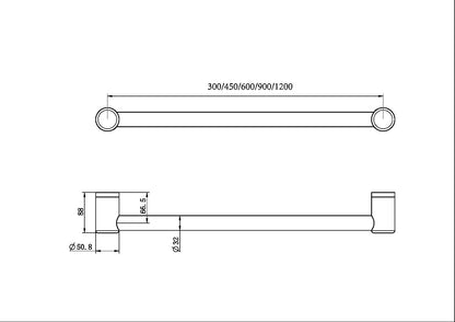 MECCA CARE 32MM GRAB RAIL WITH TOWEL HOLDER 300MM BRUSHED GOLD