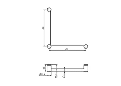 MECCA CARE 32MM AMBULANT TOILET GRAB RAIL 90 DEGREE 450x450MM BRUSHED GOLD