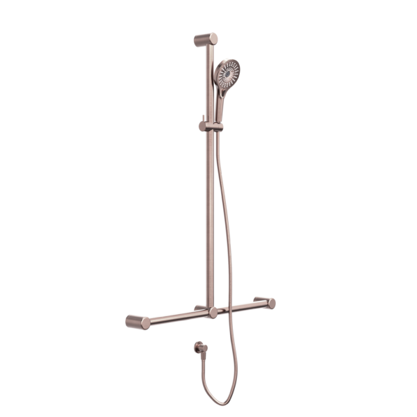 MECCA CARE 32MM T BAR GRAB RAIL AND ADJUSTABLE SHOWER SET 1100X750MM BRUSHED BRONZE