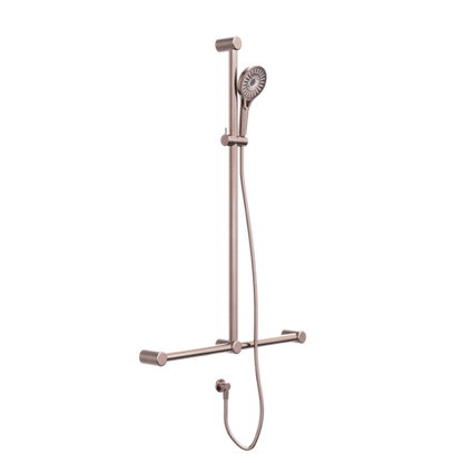 MECCA CARE 32MM T BAR GRAB RAIL AND ADJUSTABLE SHOWER SET 1100X750MM BRUSHED BRONZE