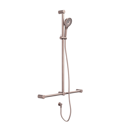 MECCA CARE 32MM T BAR GRAB RAIL AND ADJUSTABLE SHOWER SET 1100X750MM BRUSHED BRONZE