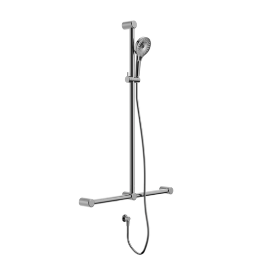MECCA CARE 32MM T BAR GRAB RAIL AND ADJUSTABLE SHOWER SET 1100X750MM CHROME