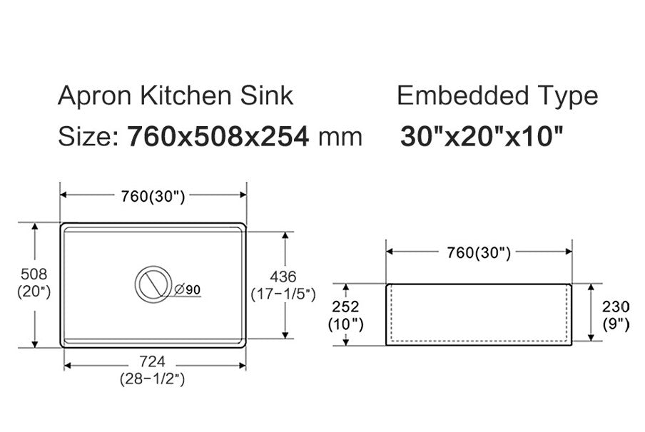 Orta  Fine Fireclay Farmhouse Sink With Work Station 760mm LK-S-OFFC760
