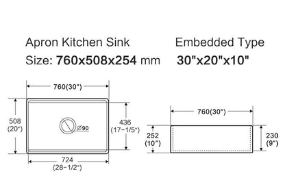 Orta  Fine Fireclay Farmhouse Sink With Work Station 760mm LK-S-OFFC760