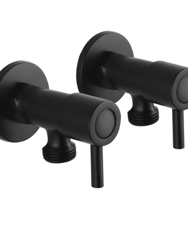 Bathroom Round Black 1/4 Turn Washing Machine Stop Tap(One Piece)