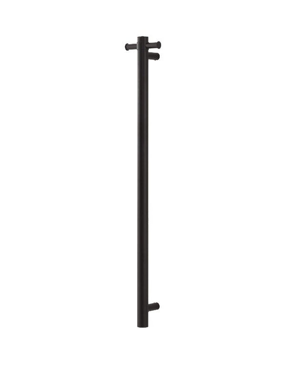 Round Vertical Matt Black Electric Heated Towel Rack Single Bar