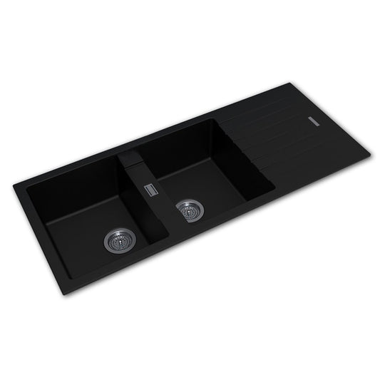 1160x500x200mm Black Granite Double Bowl Kitchen Sink