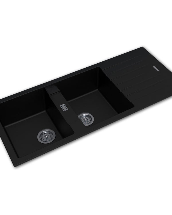 1160x500x200mm Black Granite Double Bowl Kitchen Sink