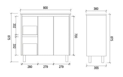 900mm SLIM PVC VANITY - LHS DRAWER