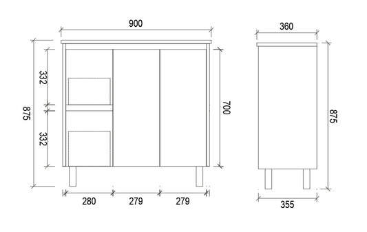 900mm SLIM PVC VANITY - LHS DRAWER