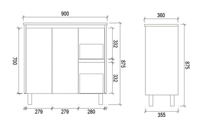 900mm SLIM PVC VANITY - RHS DRAWER