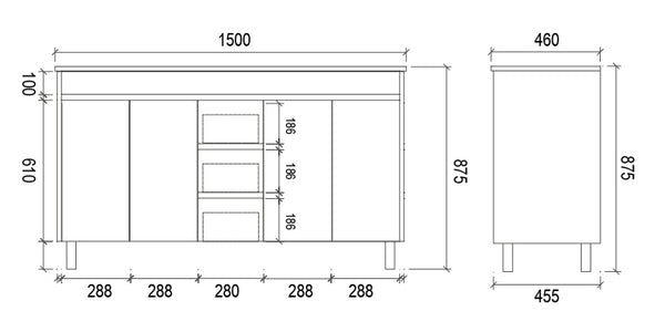 1500mm DOUBLE PVC VANITY - CENTRE DRAWER