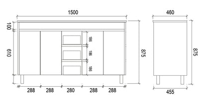 1500mm DOUBLE PVC VANITY - CENTRE DRAWER
