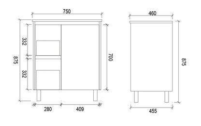 750mm PVC VANITY - LHS DRAWER