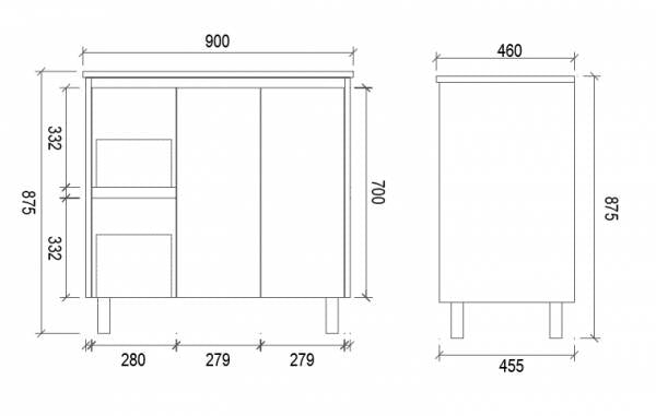 900mm PVC VANITY - LHS DRAWER