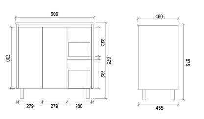 900mm PVC VANITY - RHS DRAWER