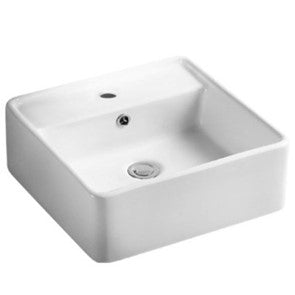 Ultra Slim Gloss White Fine Ceramic Wall hung / Above Counter Basin(Square: 420*420*155mm)