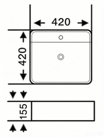 Ultra Slim Gloss White Fine Ceramic Wall hung / Above Counter Basin(Square: 420*420*155mm)