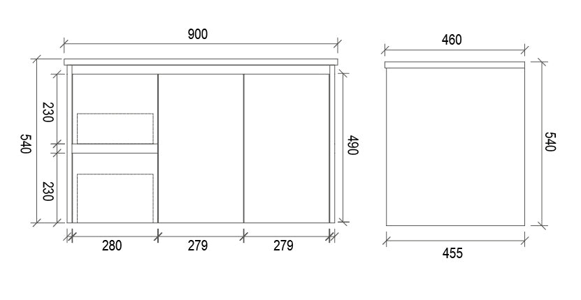 900mm WALL HUNG PVC VANITY - LHS DRAWER