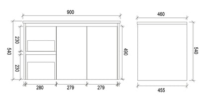 900mm WALL HUNG PVC VANITY - LHS DRAWER