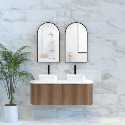 Bergen Solid Timber Double Bowl 1200mm Wall Hung Vanity with Carrara Stone Top